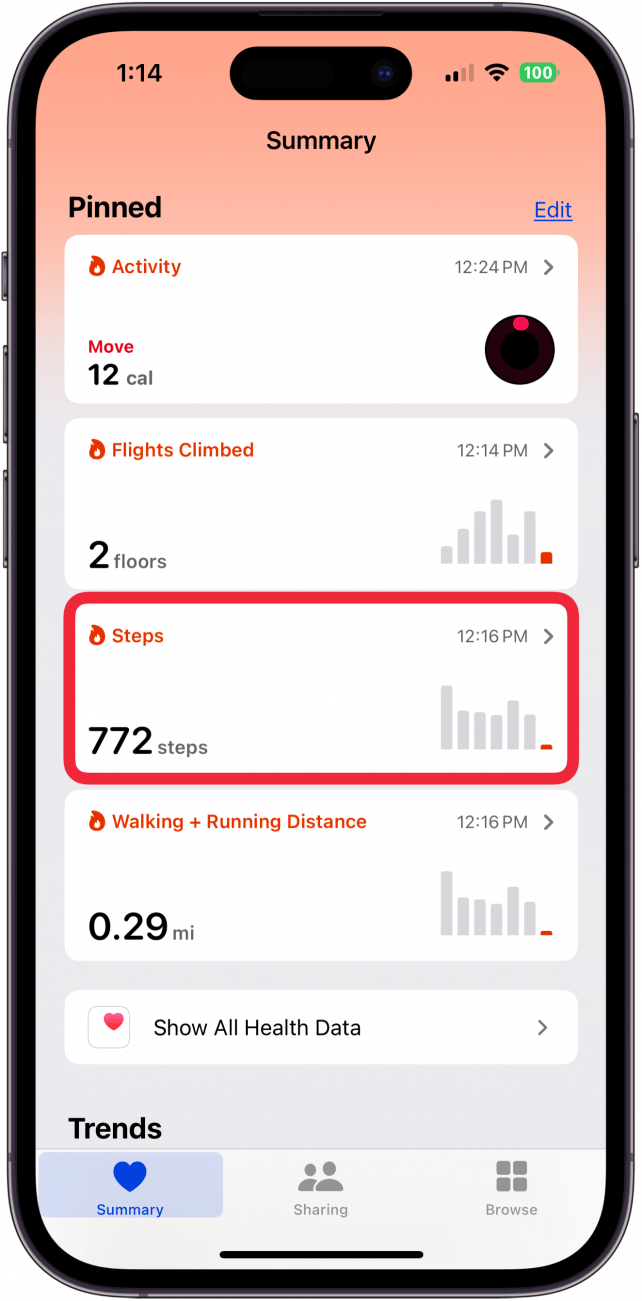Appuyez sur les étapes de l'application Health pour voir les étapes sur iPhone Appuyez sur les étapes de l'application Health pour voir les étapes sur iPhone