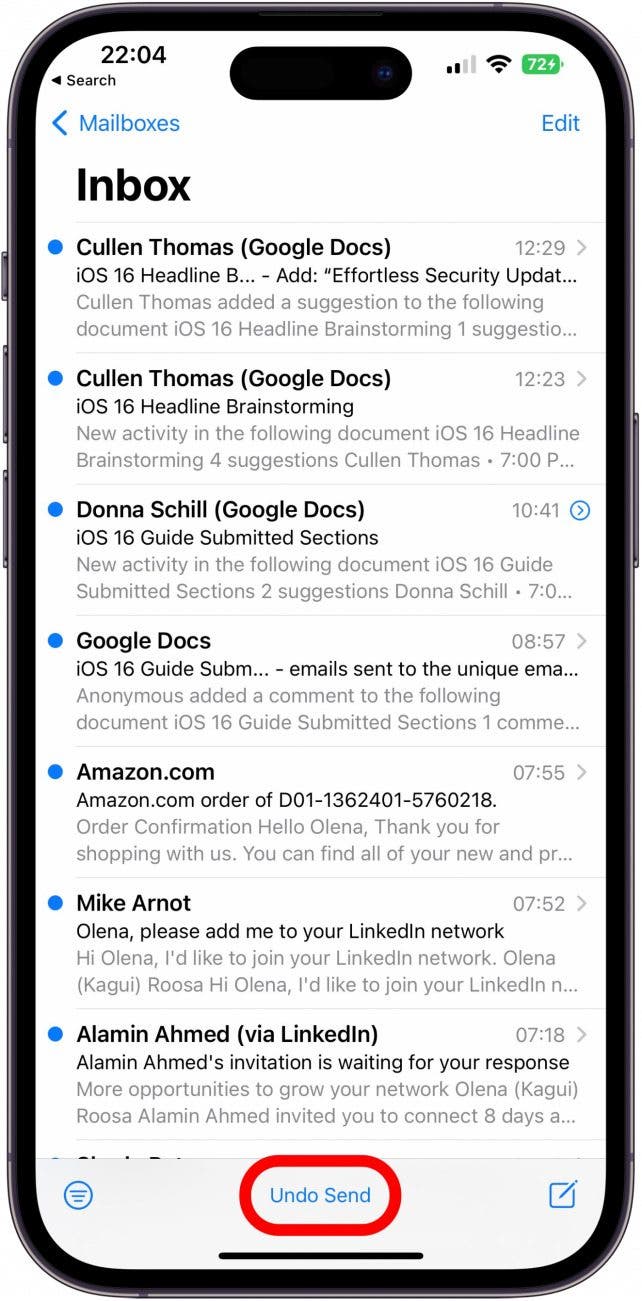 Au bas de votre téléphone, vous verrez un bouton d'envoi d'annulation. Appuyez sur-le pour empêcher l'e-mail d'envoyer.