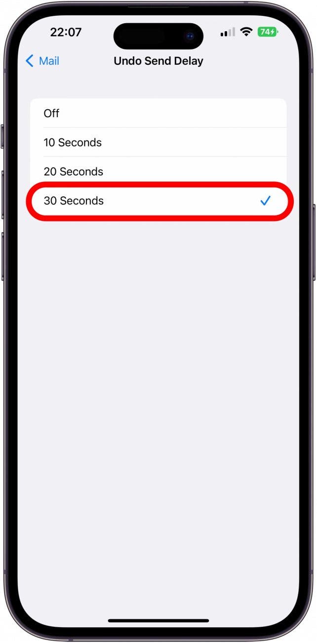 Ici, vous pouvez choisir entre 10 secondes, 20 secondes et 30 secondes.