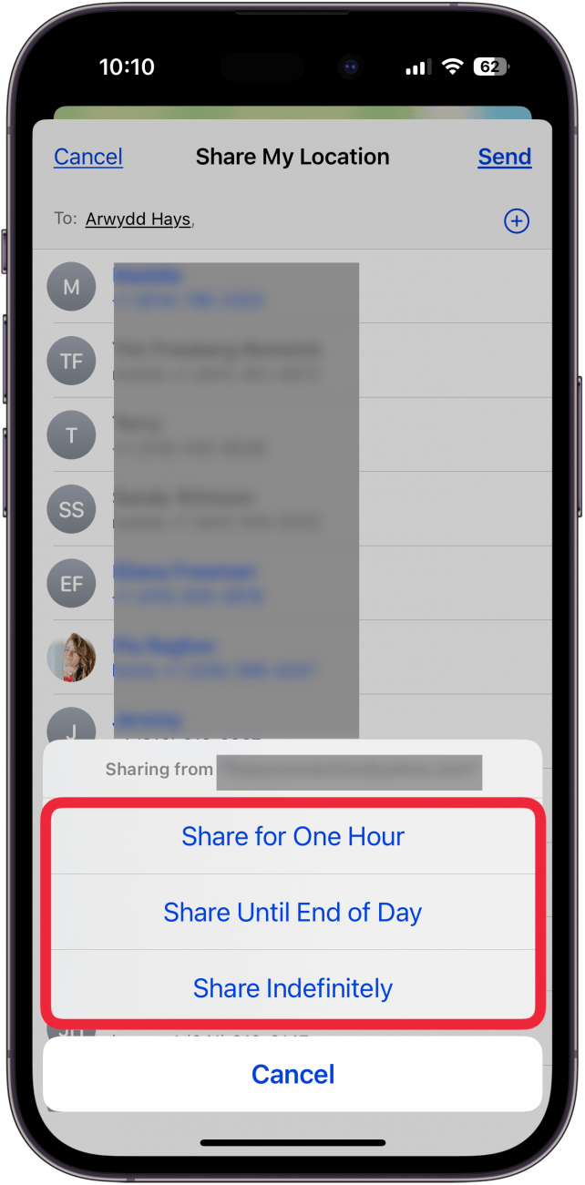 Choisissez une période pour partager l'emplacement de l'iPhone Choisissez une période pour partager l'emplacement de l'iPhone
