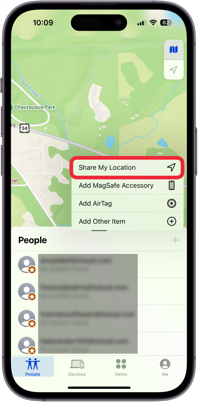 Appuyez sur partager ma position dans Find My Appuyez sur partager ma position dans Find My