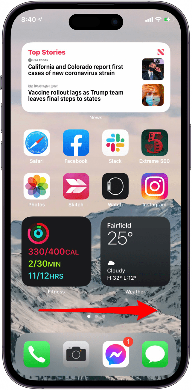Glissez tout le long de votre écran d'accueil de votre iPhone pour accéder à la vue aujourd'hui Glissez tout le long de votre écran d'accueil de votre iPhone pour accéder à la vue aujourd'hui