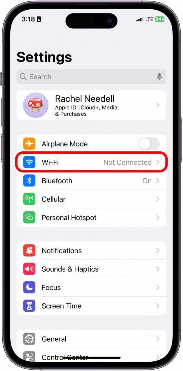 Le destinataire lancera l'échange en ouvrant l'application Paramètres et en appuyant Wi-Fi.