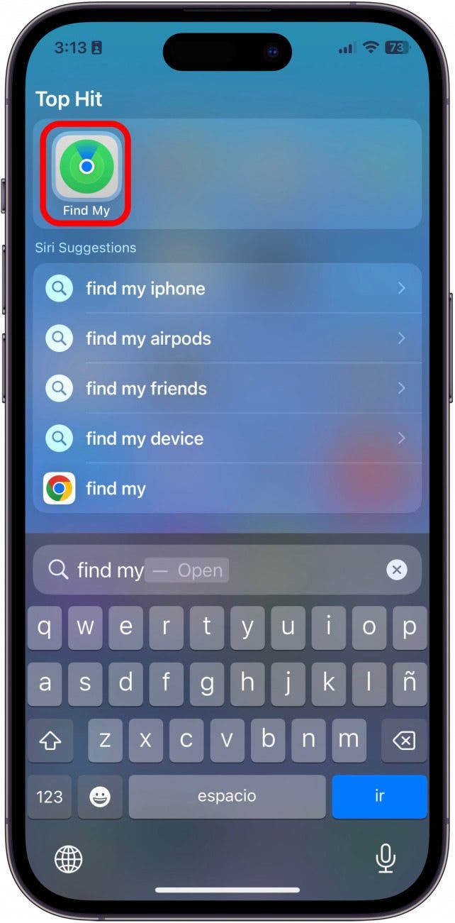 Ouvrez la recherche de mon application.