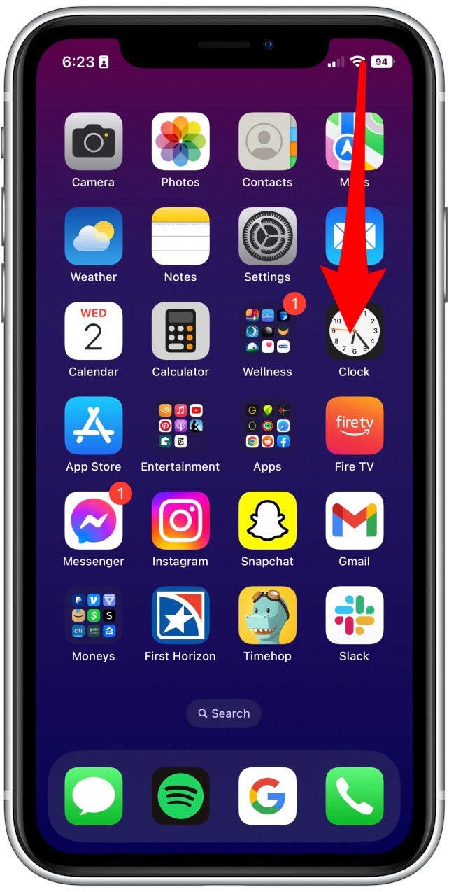 Depuis l'écran d'accueil de votre iPhone, balayez en haut à gauche pour accéder au panneau de configuration.
