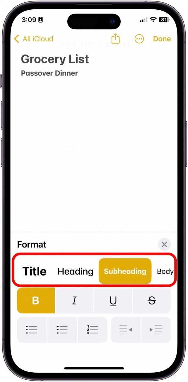 Annuler dans les notes App iphone