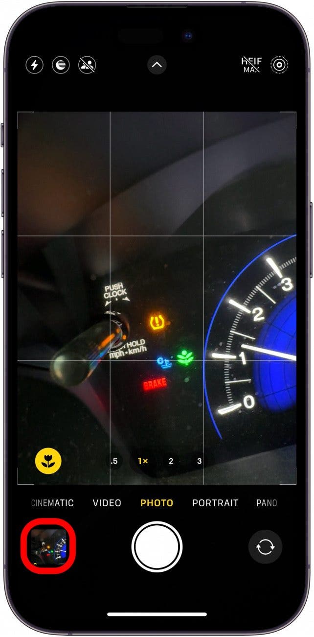 Application de caméra iPhone avec une boîte rouge autour de l'image Aperçu