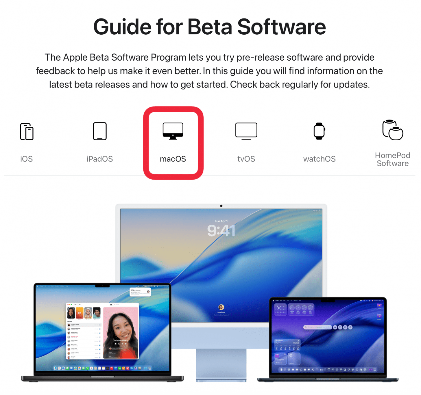 Assurez-vous que macOS est sélectionné Assurez-vous que macOS est sélectionné