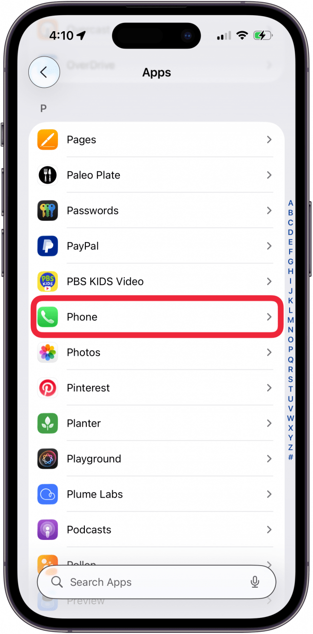 Appuyez sur le téléphone dans les paramètres des applications Appuyez sur le téléphone dans les paramètres des applications