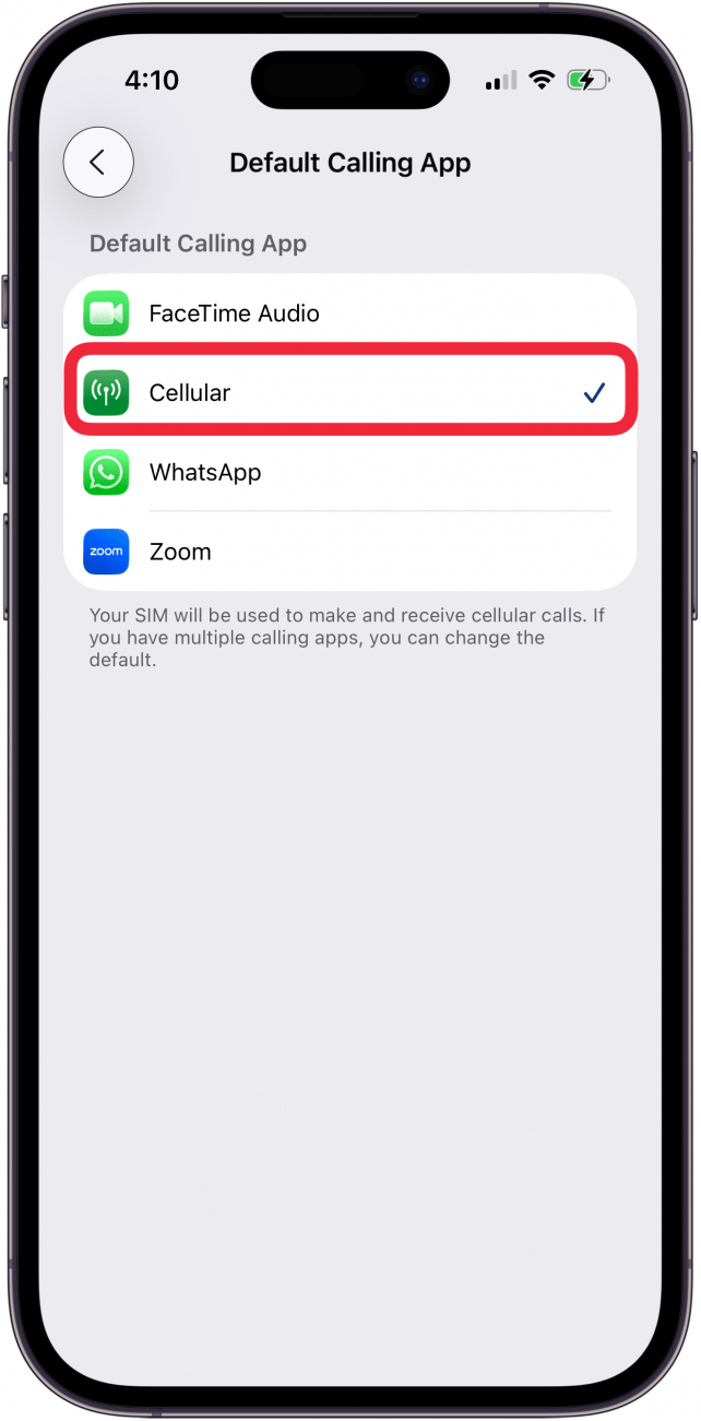 Tap Cellular dans les paramètres de l'application d'appel par défaut Tap Cellular dans les paramètres de l'application d'appel par défaut