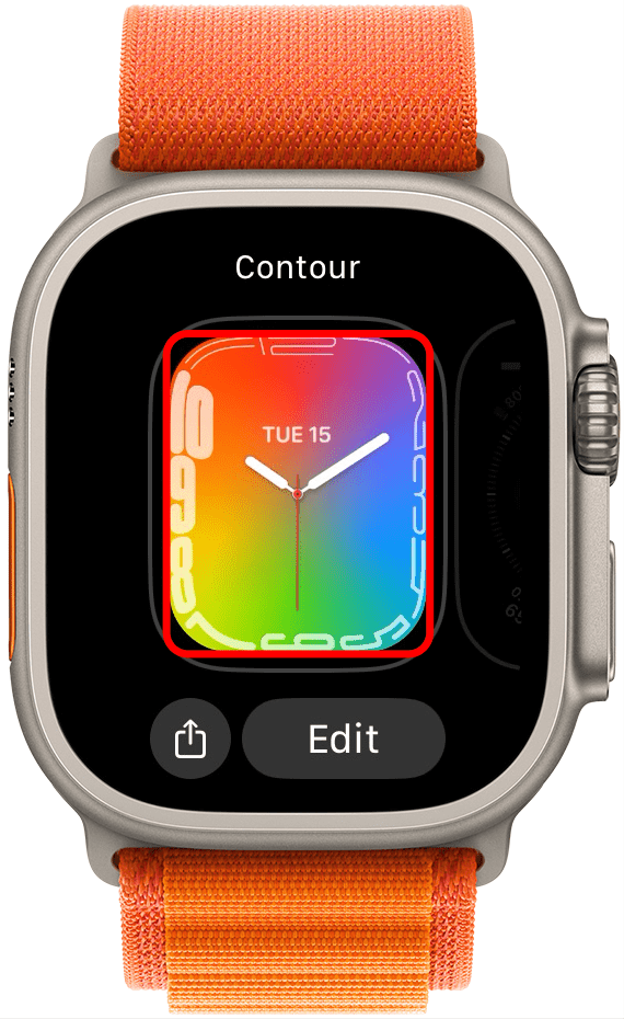 Arrêtez-vous lorsque vous arrivez au visage de la montre que vous souhaitez utiliser et appuyez sur le visage ou appuyez sur le bouton d'accueil.