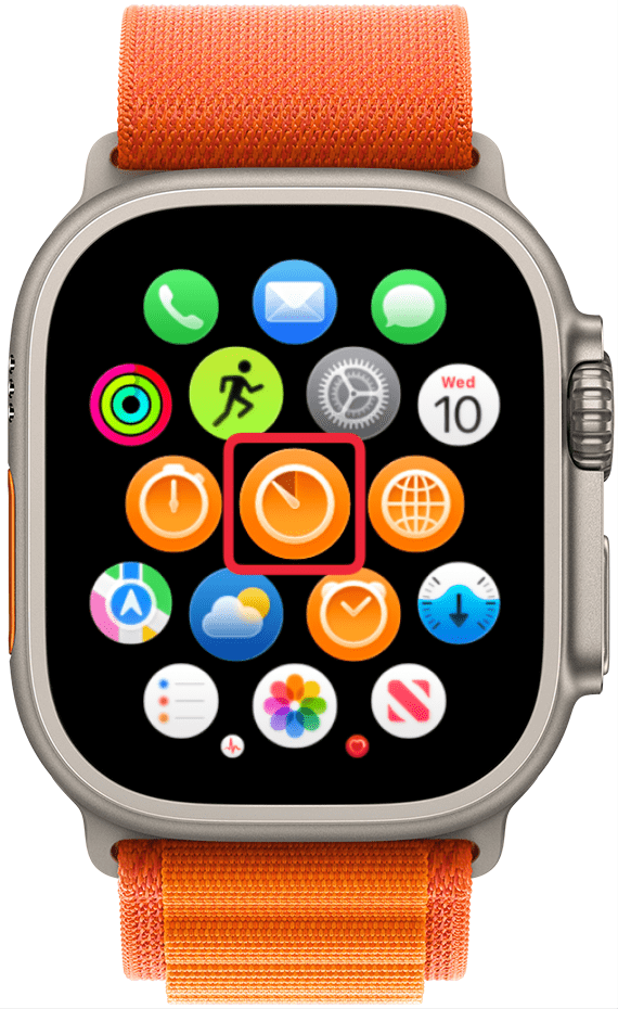 Appuyez sur l'application Timer. Il ressemble à l'application Apple Watch Stopwatch.