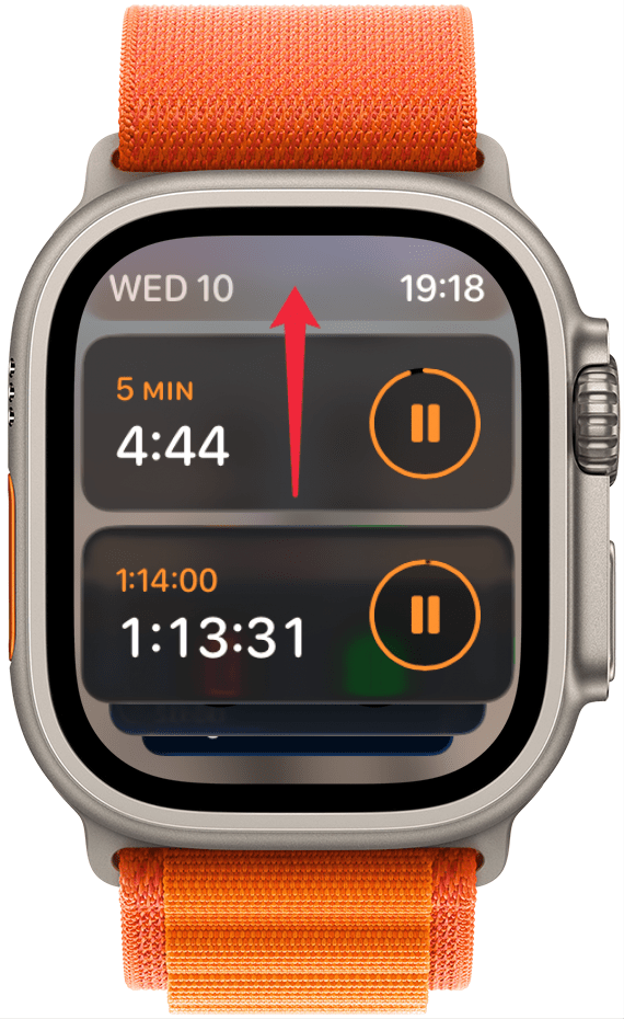 Avec Watchos 10 ou version ultérieure, vous pouvez avoir plusieurs minuteries fonctionnant simultanément sur votre Apple Watch. Faites glisser le visage de votre montre pour voir les minuteries actives.