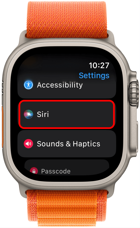 Faites défiler vers le bas et appuyez sur Siri.