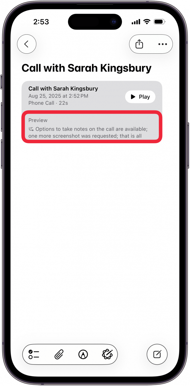 Appuyez sur Aperçu pour voir un résumé de texte de l'appel Appuyez sur Aperçu pour voir un résumé de texte de l'appel