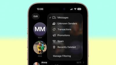 messages de filtre menu complet iOS