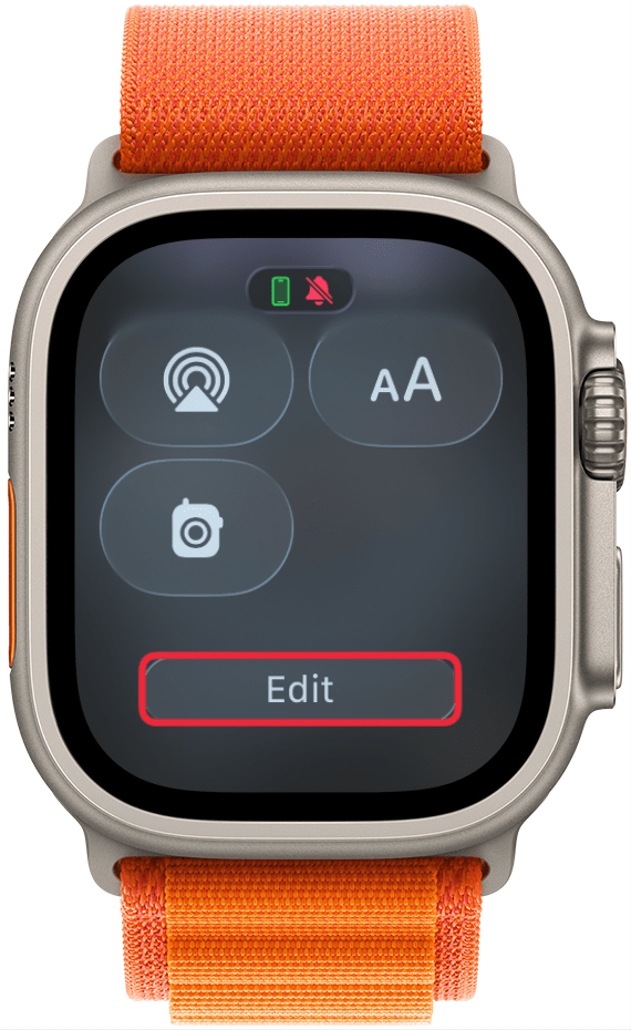 Une capture d'écran du centre de contrôle sur Apple Watch avec une boîte rouge autour du bouton Modifier