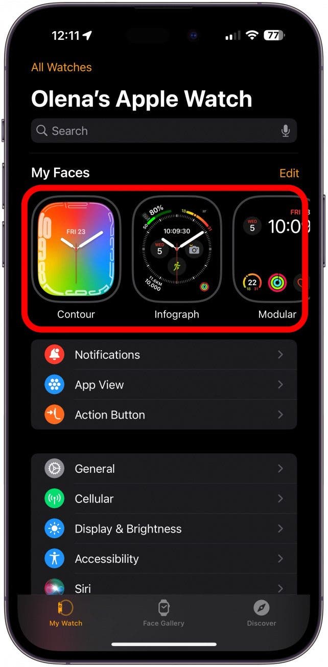Face Gallery sur votre application Apple Watch