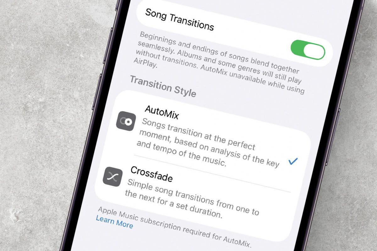 Comment desactiver les transitions de chansons de la musique Apple