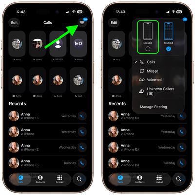 IOS REVERT TÉLÉPHONE APP Classique
