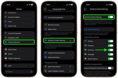 avertissement de contenu sensible iOS facetime