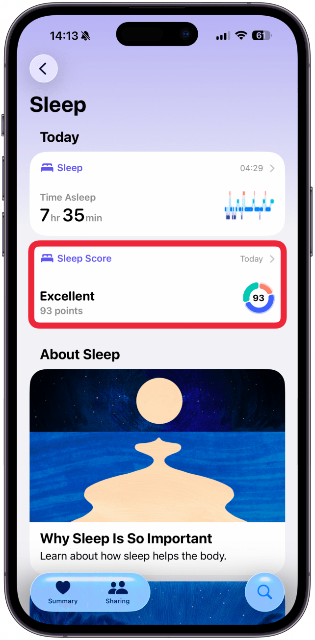 Appuyez sur Score de sommeil.