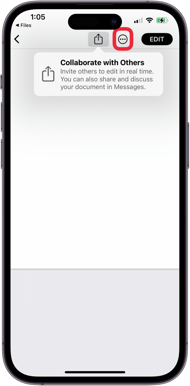 appuyez sur l'icône Plus pour voir les options du document appuyez sur l'icône Plus pour voir les options du document
