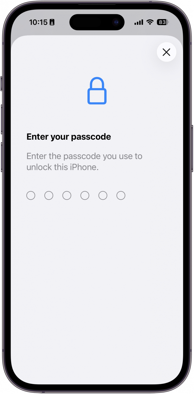 une capture d'écran des paramètres de sécurité de l'iPhone, invitant l'utilisateur à saisir son mot de passe