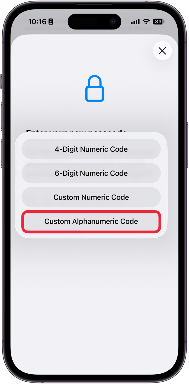 une capture d'écran du processus de changement de code sur iPhone avec un cadre rouge autour du code alphanumérique