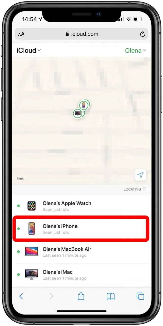Appuyez sur l'appareil que vous souhaitez effacer sur iCloud