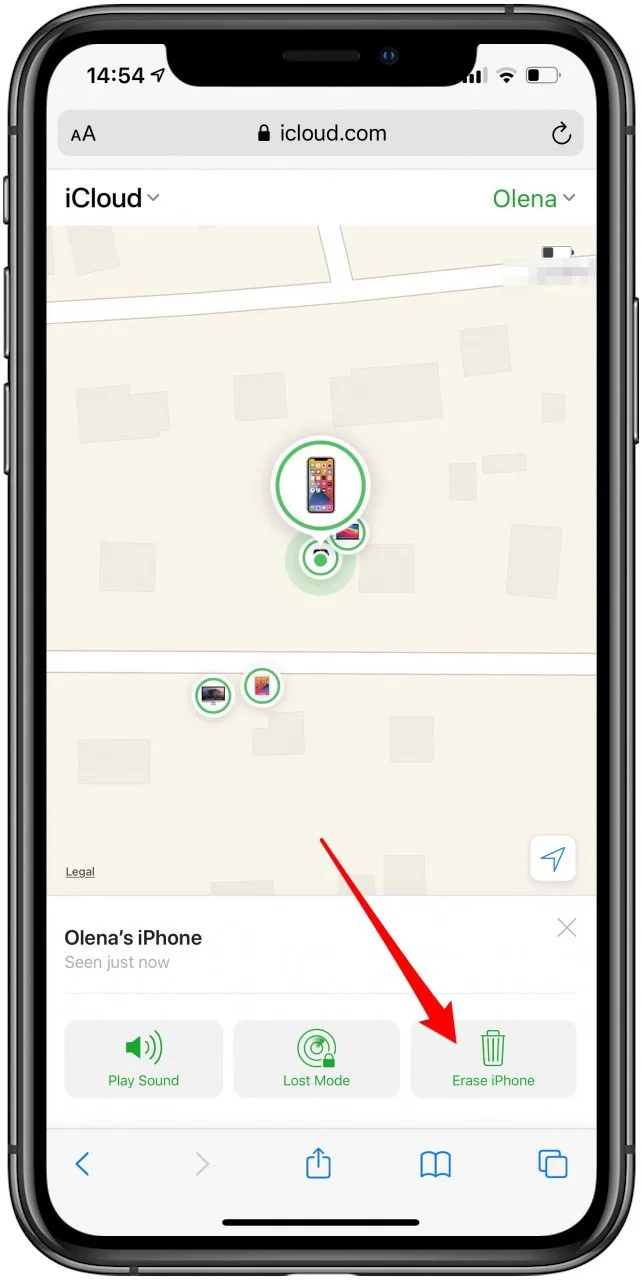Cliquez sur Effacer l'iPhone pour effacer l'iPhone à distance