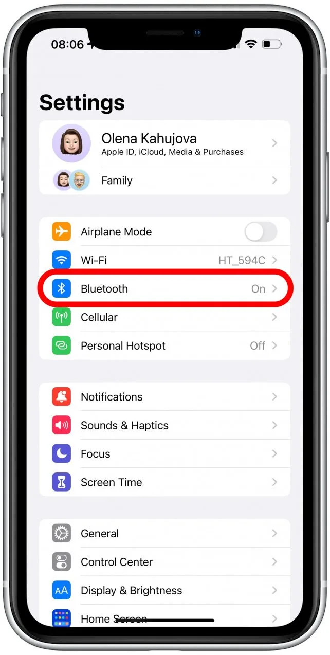 Appuyez sur Bluetooth.